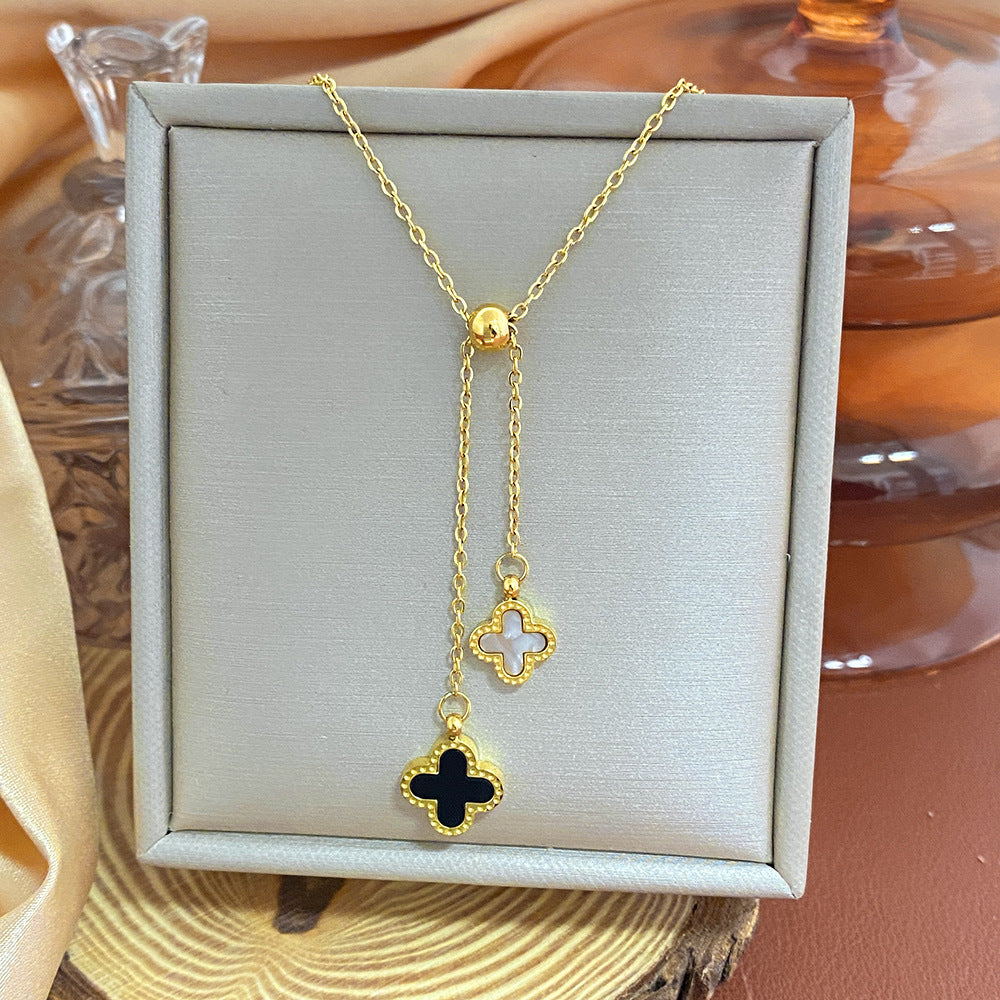 18K Gold Plated Titanium Steel Heart Cartoon Leaf Necklace with Ethnic Elements