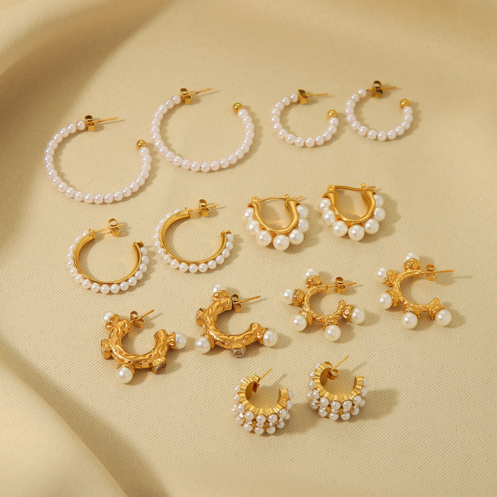 INS Style Geometric Stainless Steel Ear Cuffs with Zirconia and Pearl Accents for Women