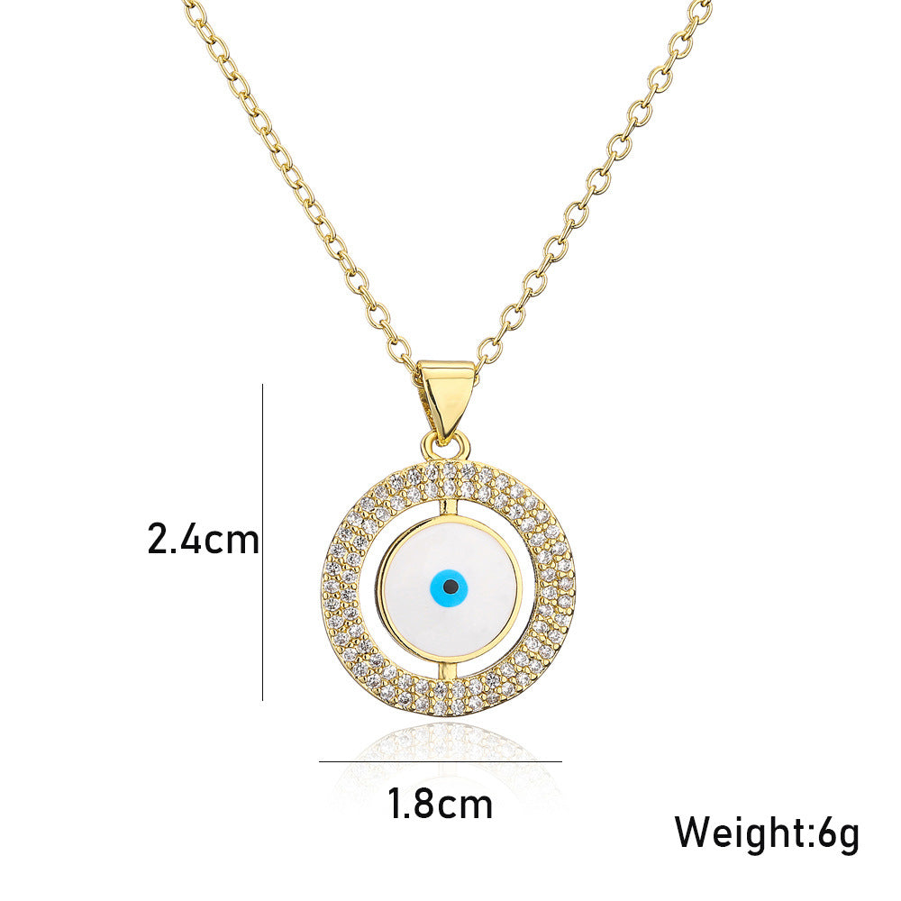 Geometric Drip Oil Brass Inlaid Cubic Zirconia Evil Eye Necklace with Cable Chain