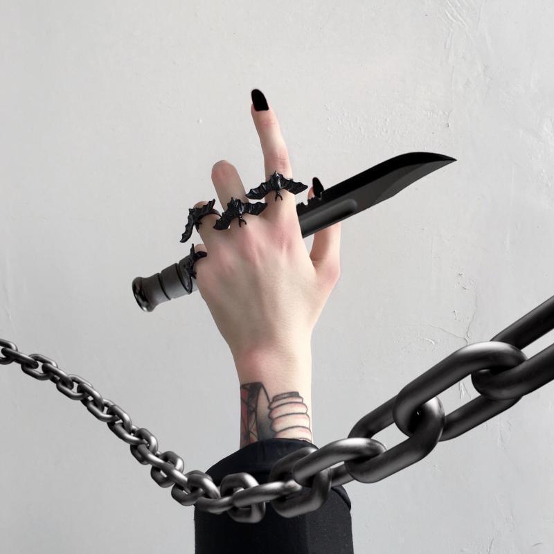 Anillo de murciélago abierto estilo gótico de aleación con acabado galvanizado para hombres y mujeres, joyería de Halloween