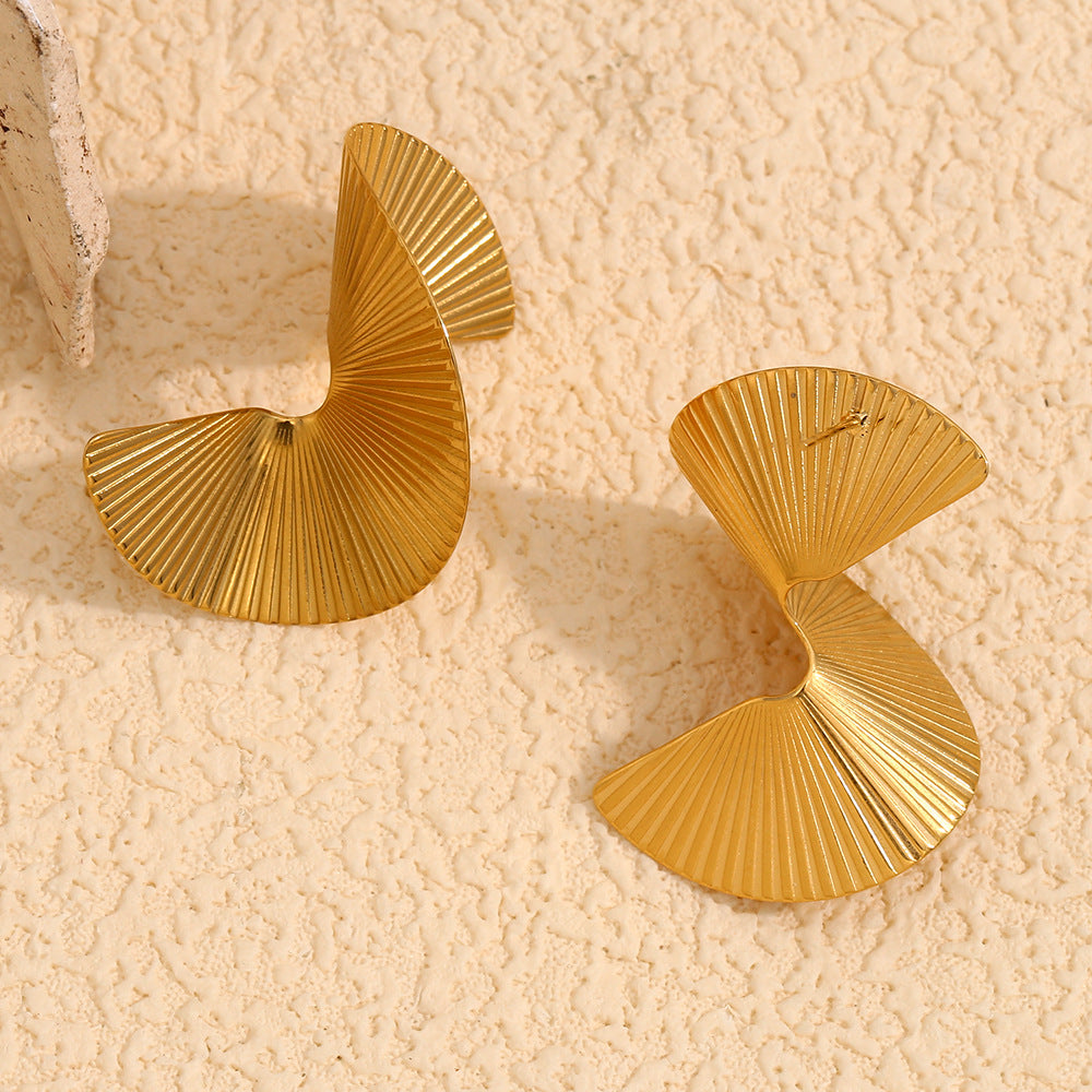 Orecchini da donna minimalisti geometrici a ventaglio in acciaio inossidabile con placcatura in oro 18 carati