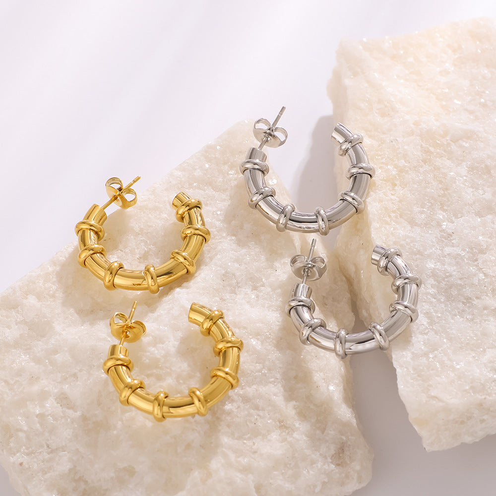 Minimalist Geometric Stainless Steel Hoop Earrings with 18K Gold Plating for Women