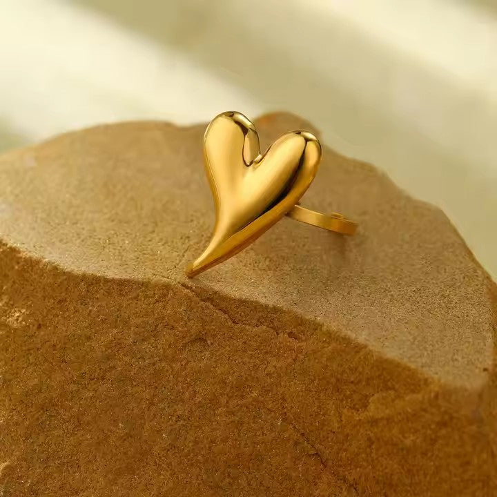 Anillo de acero inoxidable con forma de corazón estilo OL de moda para mujer con acabado chapado