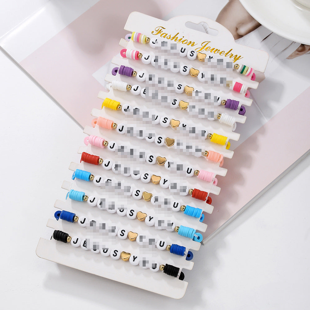 Fashion Colorful Letter and Heart Resin Bracelet Set for Women and Men