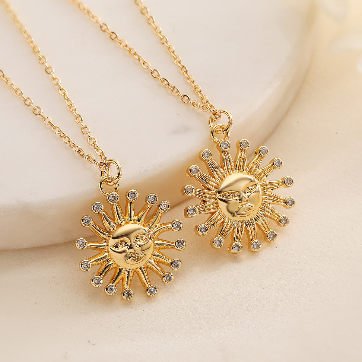 Minimalist Sun-Shaped Pendant Necklace for Women with Copper Base Plated in 18K Gold and Zircon Inlay