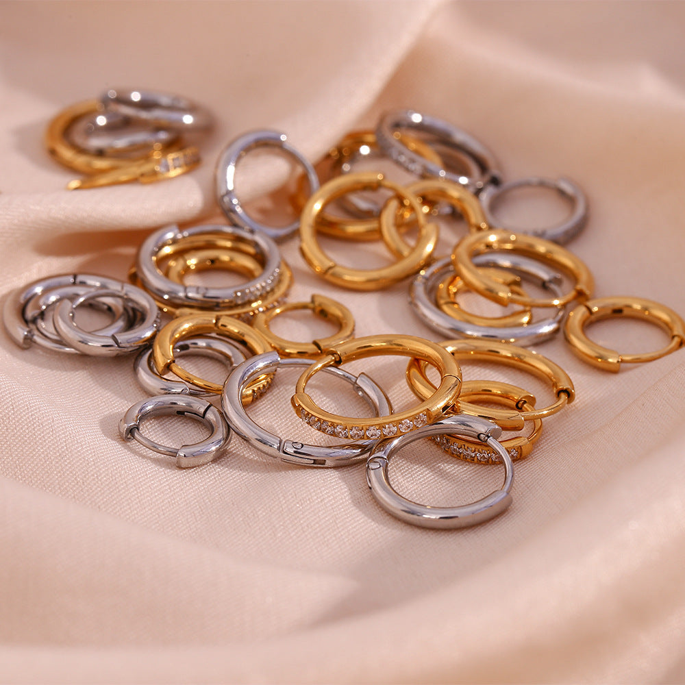 Minimalist Geometric Stainless Steel Ear Cuffs and Hoop Earrings with 18K Gold Plating for Women