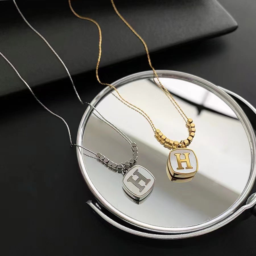 Minimalist H-Shaped Pendant Necklace for Women in Titanium Steel with Plated Finish Snake Chain