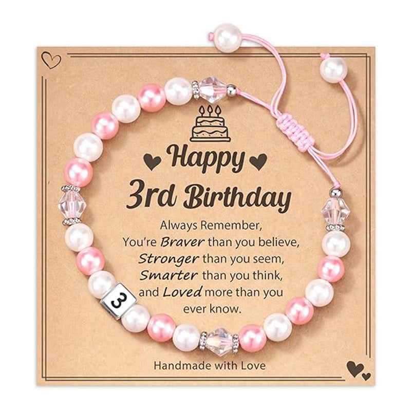 Sweet Stainless Steel Number Letter Handmade Woven Pearl Bracelet for Women