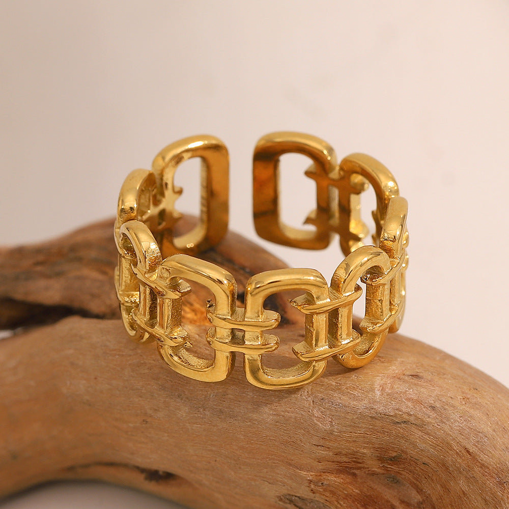 Anello da donna in acciaio inossidabile placcato oro 18 carati, design geometrico minimalista