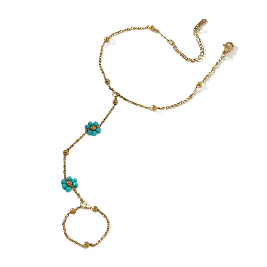 Elegante bracciale con anello a catena floreale geometrico minimalista in acciaio inossidabile placcato per donne