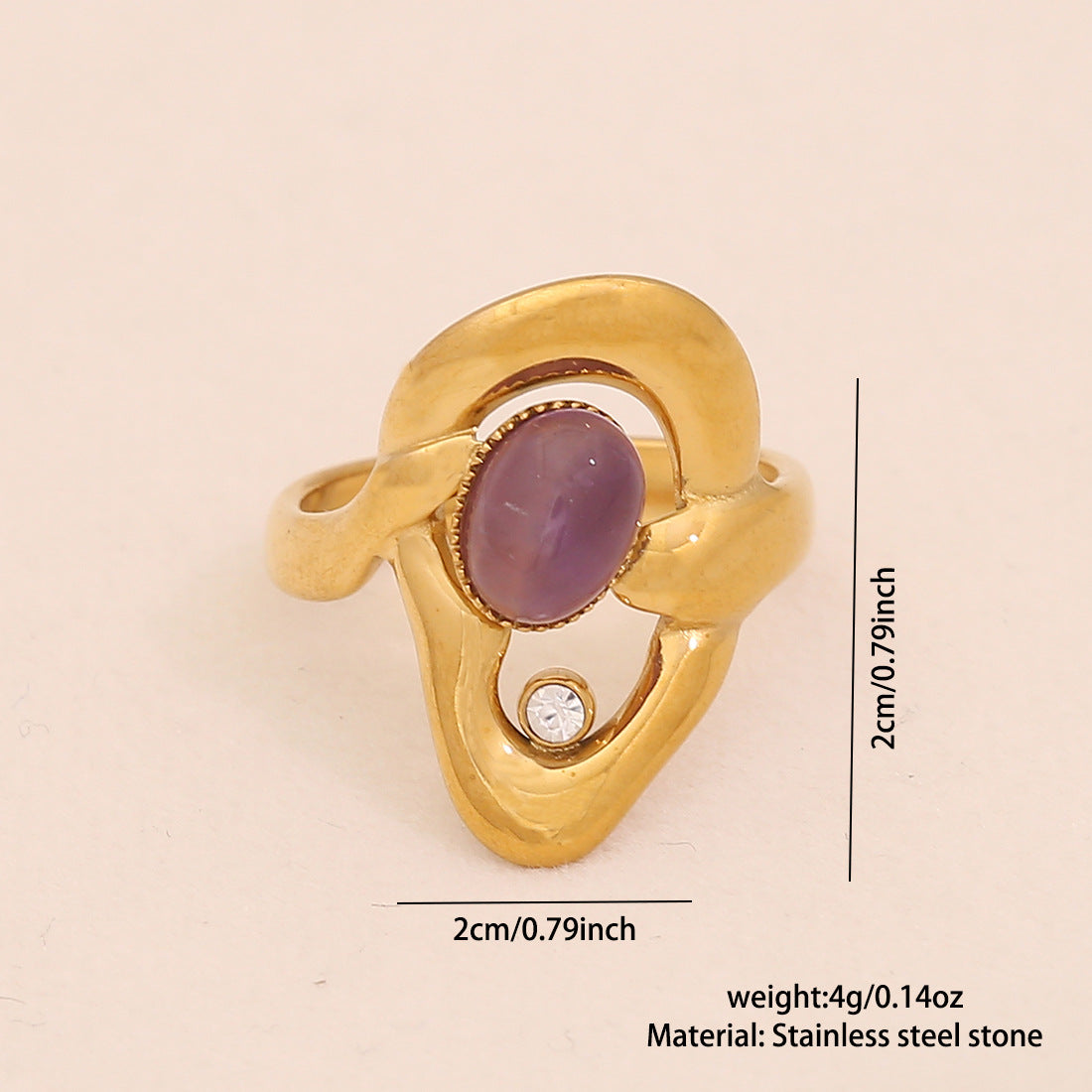 Vintage Geometric Stainless Steel Open Ring with Plated Finish for Women