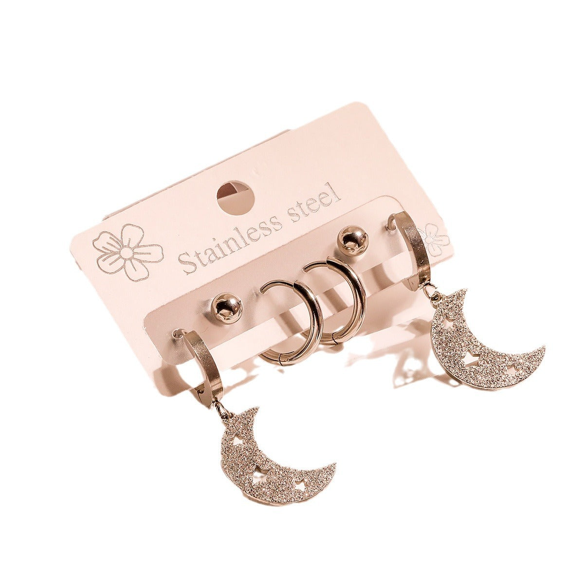 Set di Orecchini in Acciaio al Titanio Geometrici Minimalisti da Donna con Albero della Vita e Design a Occhio di Cuore