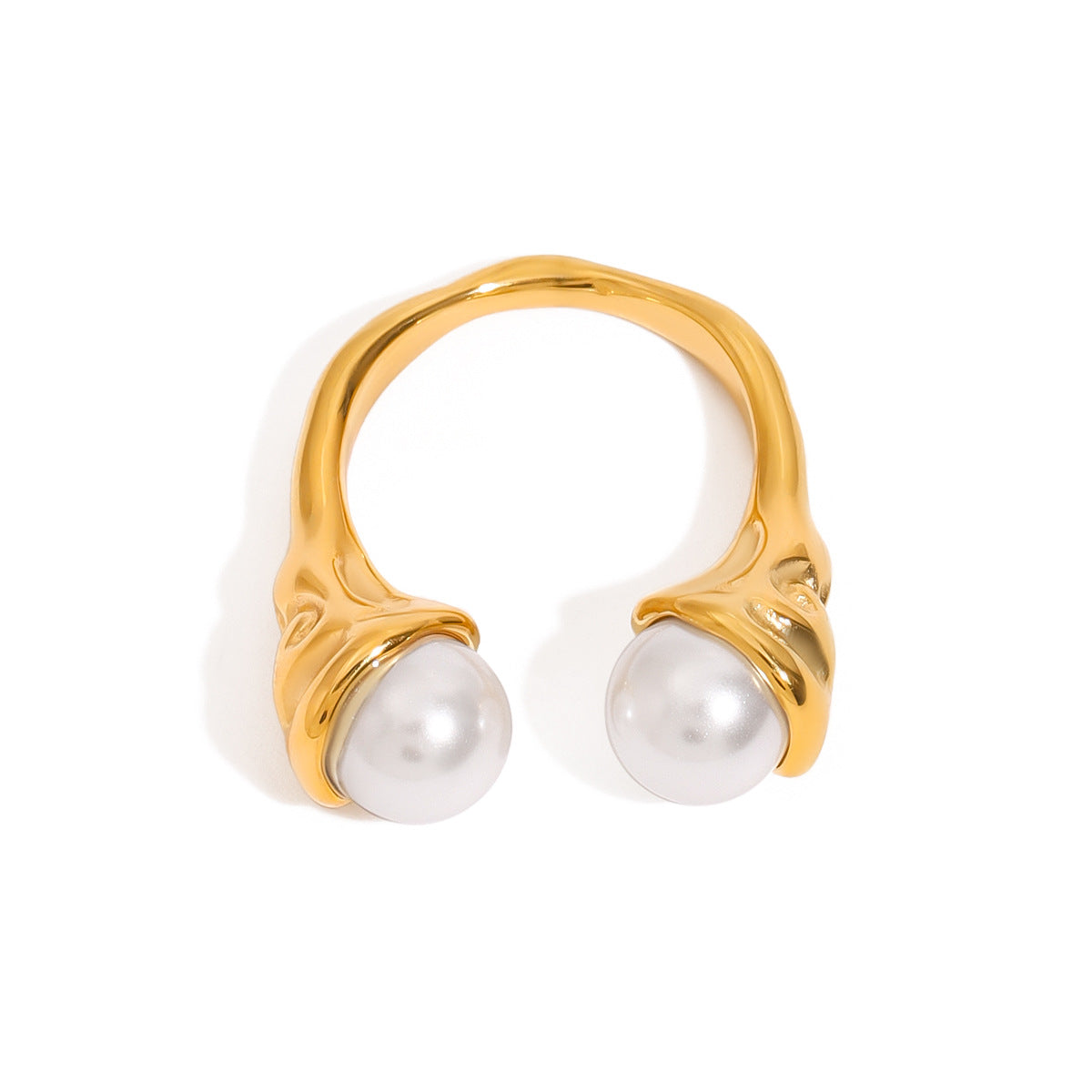 Elegant Geometric 18K Gold Plated Stainless Steel Ring with Pearl Inlay for Women