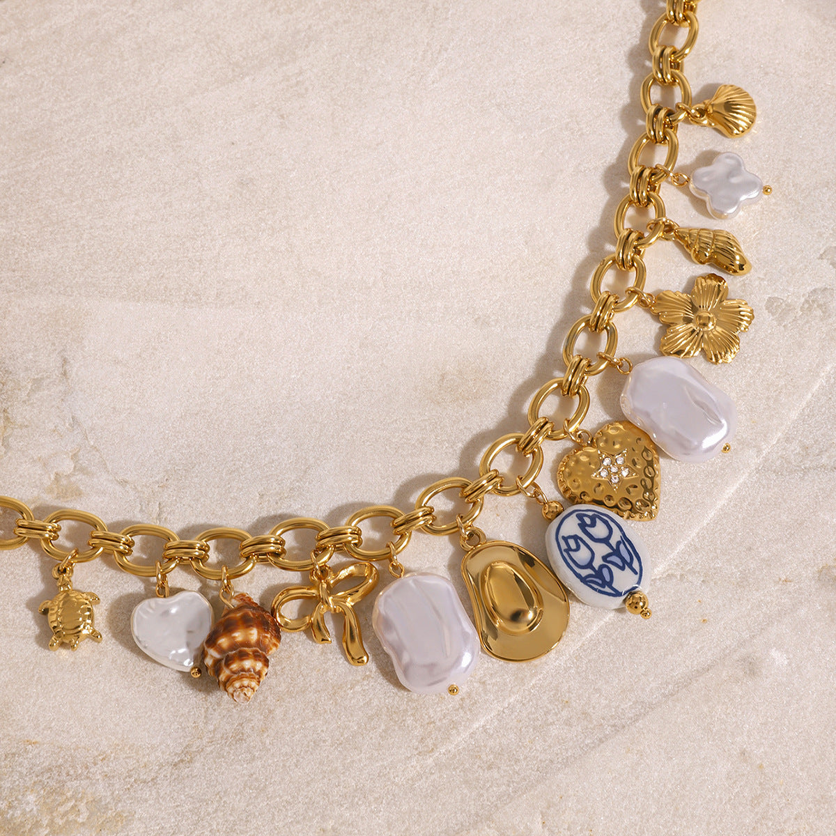 Elegant Butterfly and Heart Pendant Necklace in Stainless Steel with Mother-of-Pearl Inlay, Plated Finish, Delicate Clavicle Chain for Women