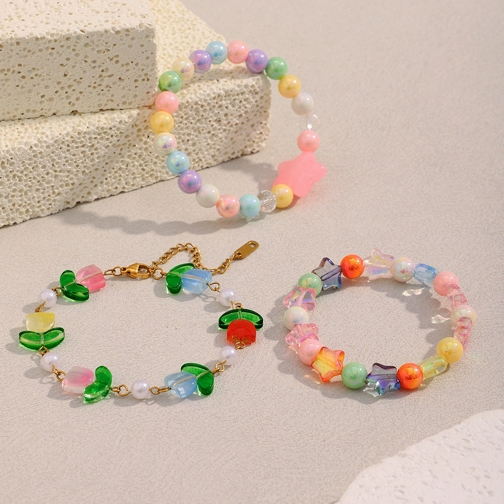 Fashionable Star-Shaped Acrylic Bracelet with Floral Pattern for Women, Handmade Colorful Bangle for Anniversary Gift