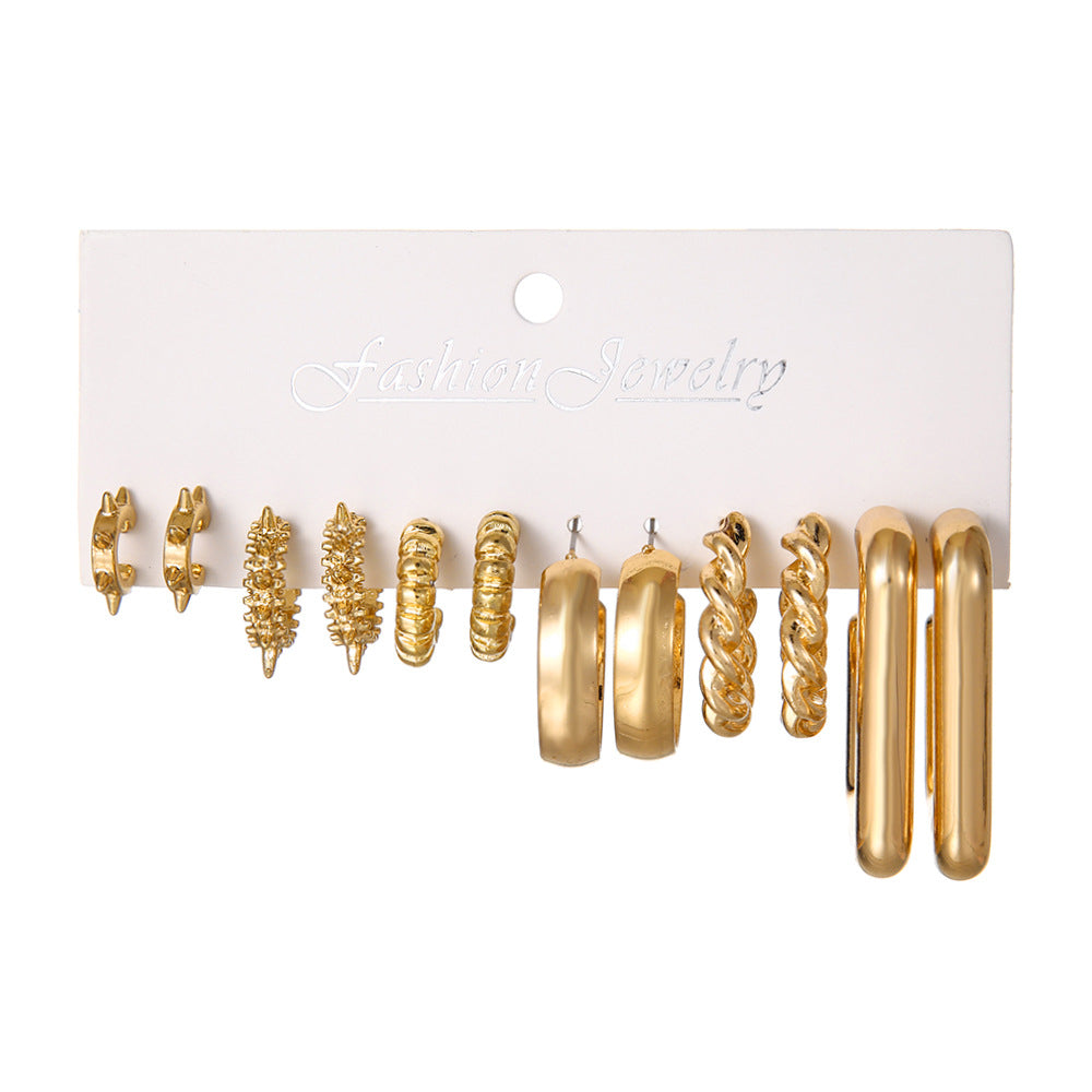 Elegant Gold Plated Geometric Round Stainless Steel Hoop Earrings Set