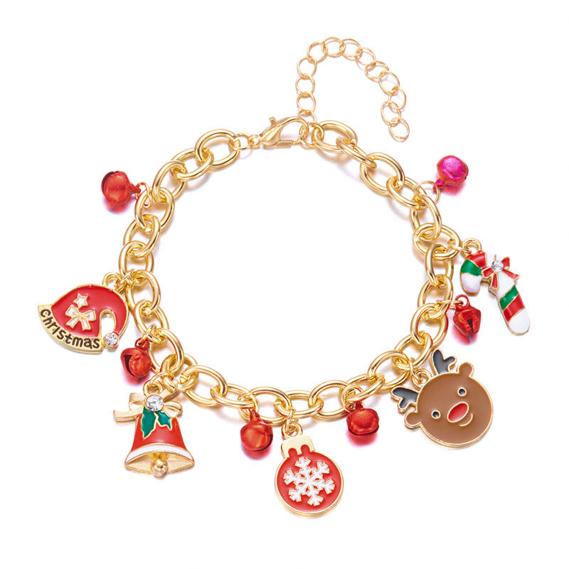 Fashionable Enamel Alloy Bracelet with Santa Claus and Reindeer Motifs for Women, Holiday-Themed Geometric Cartoon Design
