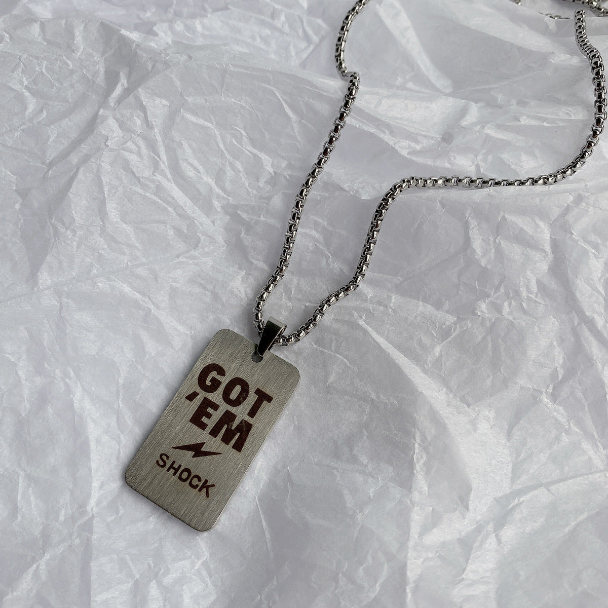 Streetwear Geometric Square Titanium Steel Pendant Stainless Steel Ball Chain Necklace for Unisex