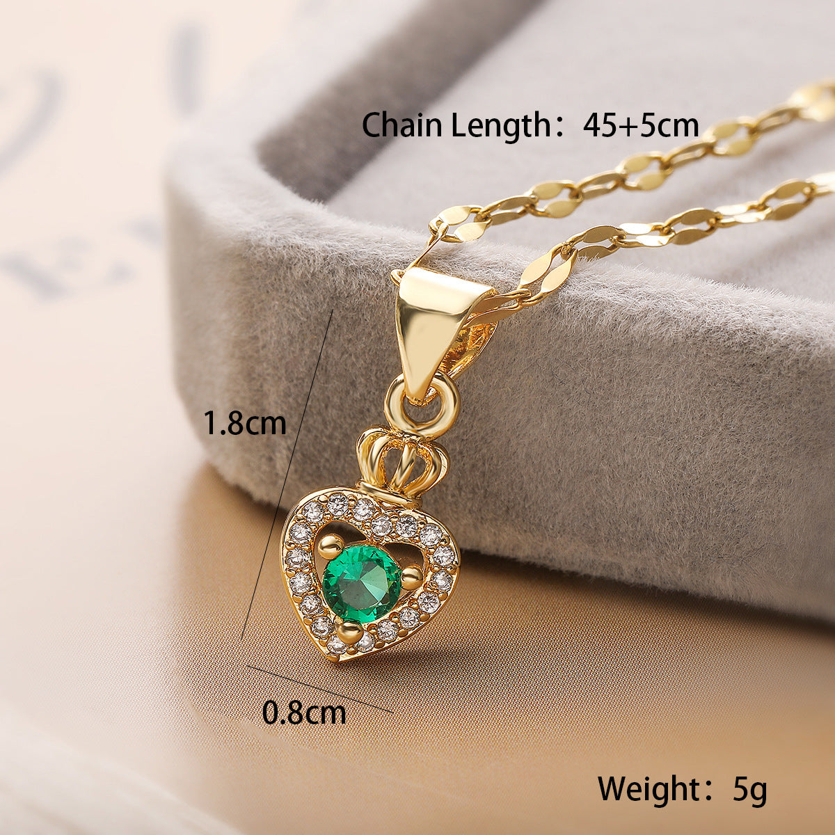 Minimalist 18K Gold Plated Brass Heart Geometric Cubic Zirconia Pendant Necklace