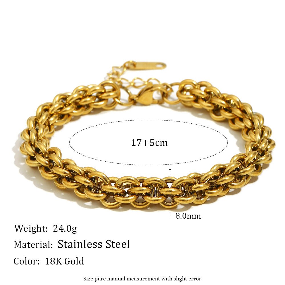 Minimalist Geometric Stainless Steel Plated 18K Gold Lantern Link Bracelet for Women