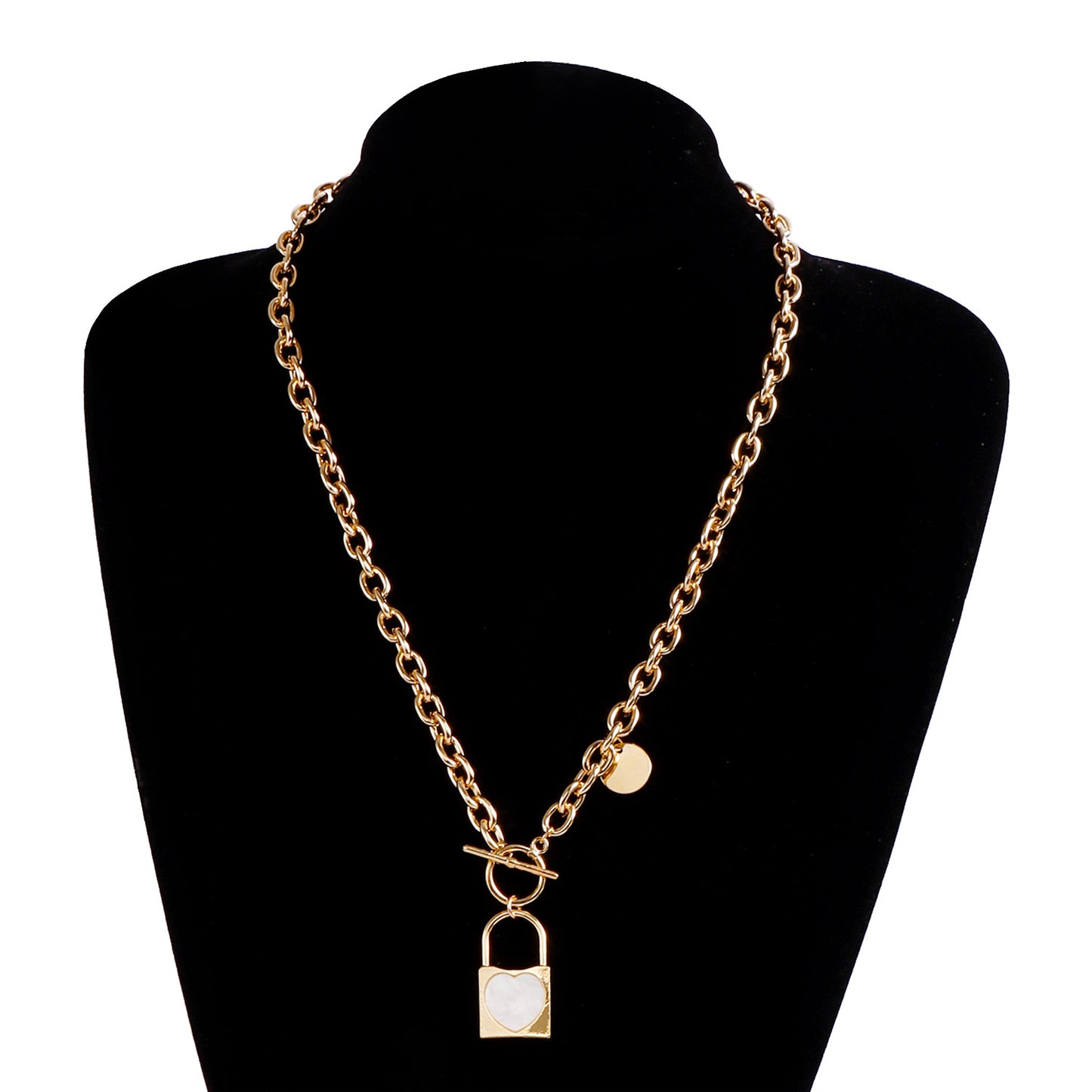 Minimalist White Matching Lock Pendant Necklace in Metal with Plated Finish for Women