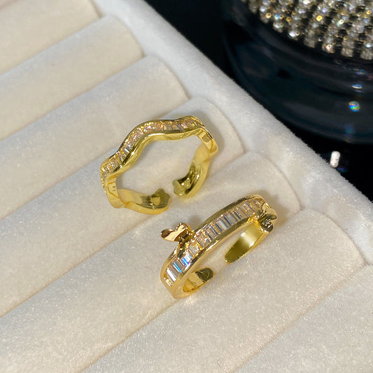 Minimalist Vintage Animal Rhinestone Inlay Open Adjustable Ring for Women