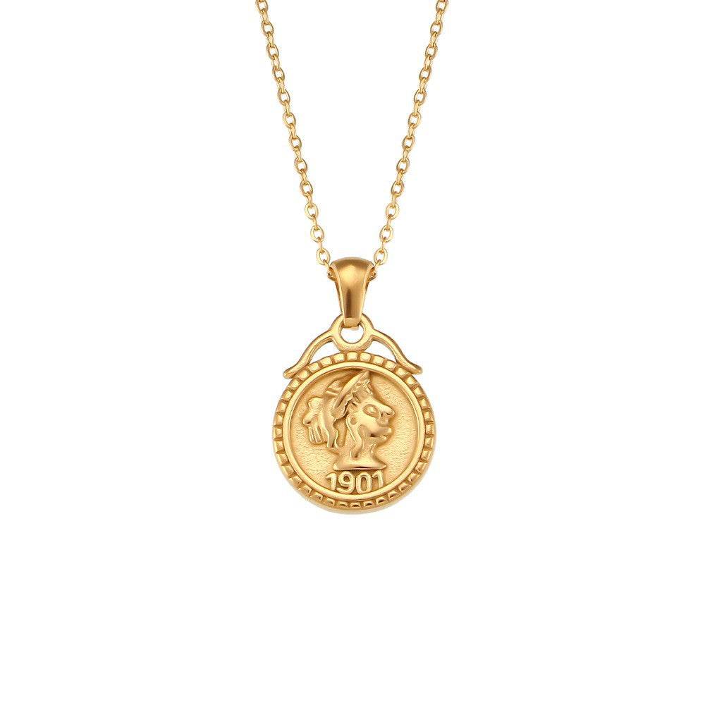 Vintage Geometric Pendant Necklace for Women Stainless Steel with 18K Gold Plating and Zircon Inlay