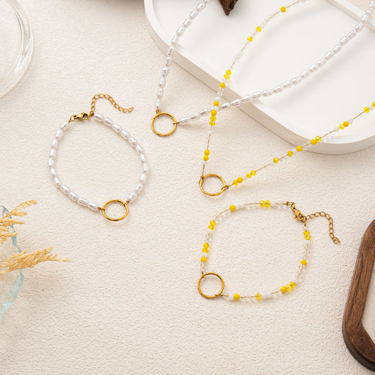 Gold Plated Brass Pearl Beaded Charm Bar