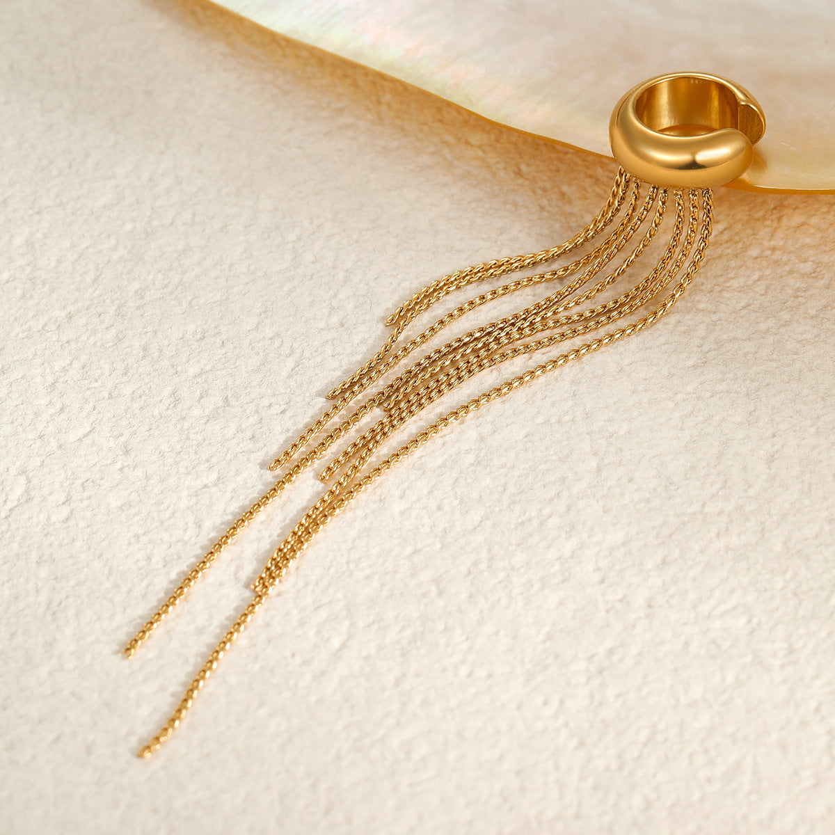 Fashionable Long Tassel Stainless Steel Ear Cuffs with 18K Gold Plating Geometric Shape for Women