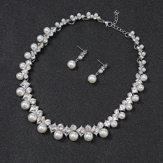 Minimalist Bubble Pattern Plated Alloy Necklace Set for Women with Matching Earrings Adjustable Clavicle Chain