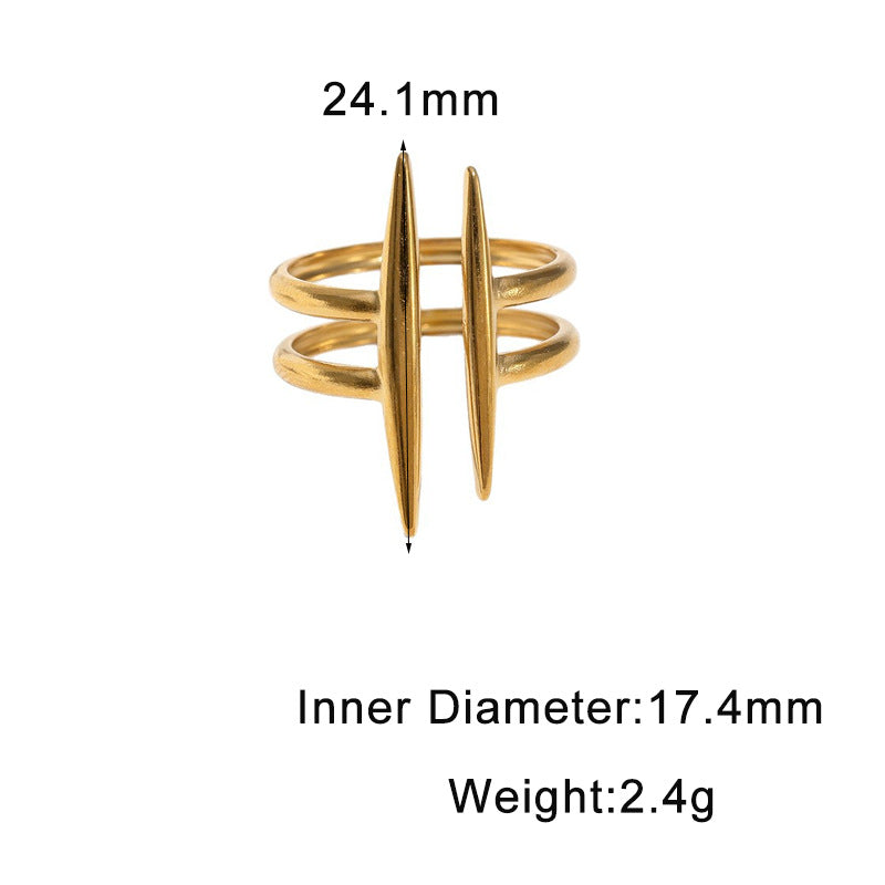 Minimalist Geometric Line Plated Stainless Steel Open Ring for Women