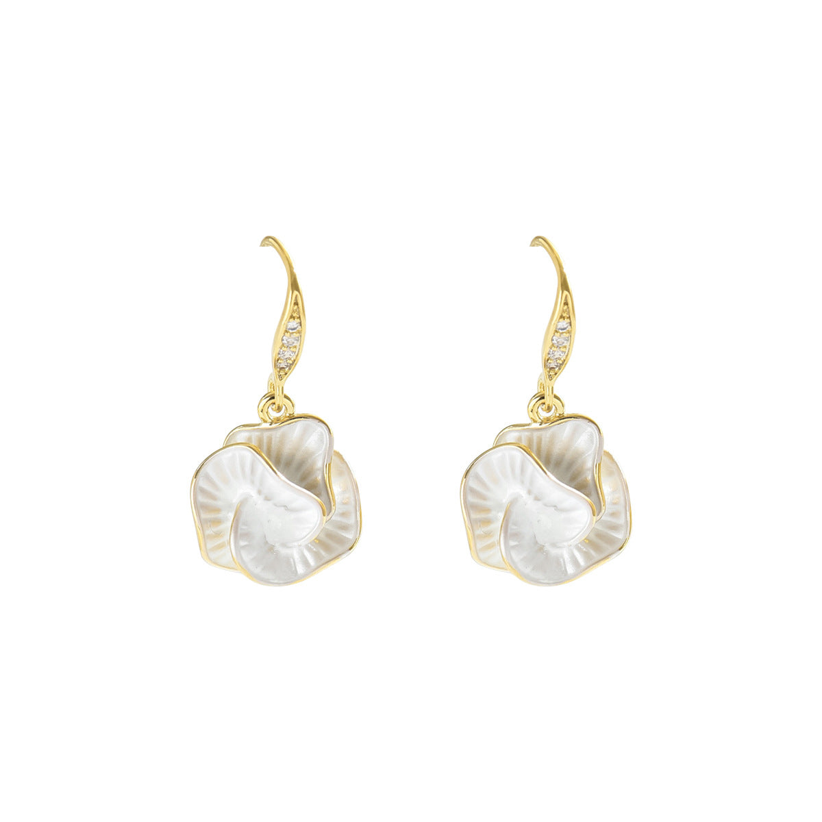 Pendientes de Esmalte Floral con Incrustaciones de Circonitas Cúbicas para Mujer Diseño de Camelia Aretes de Moda para el Viaje Diario