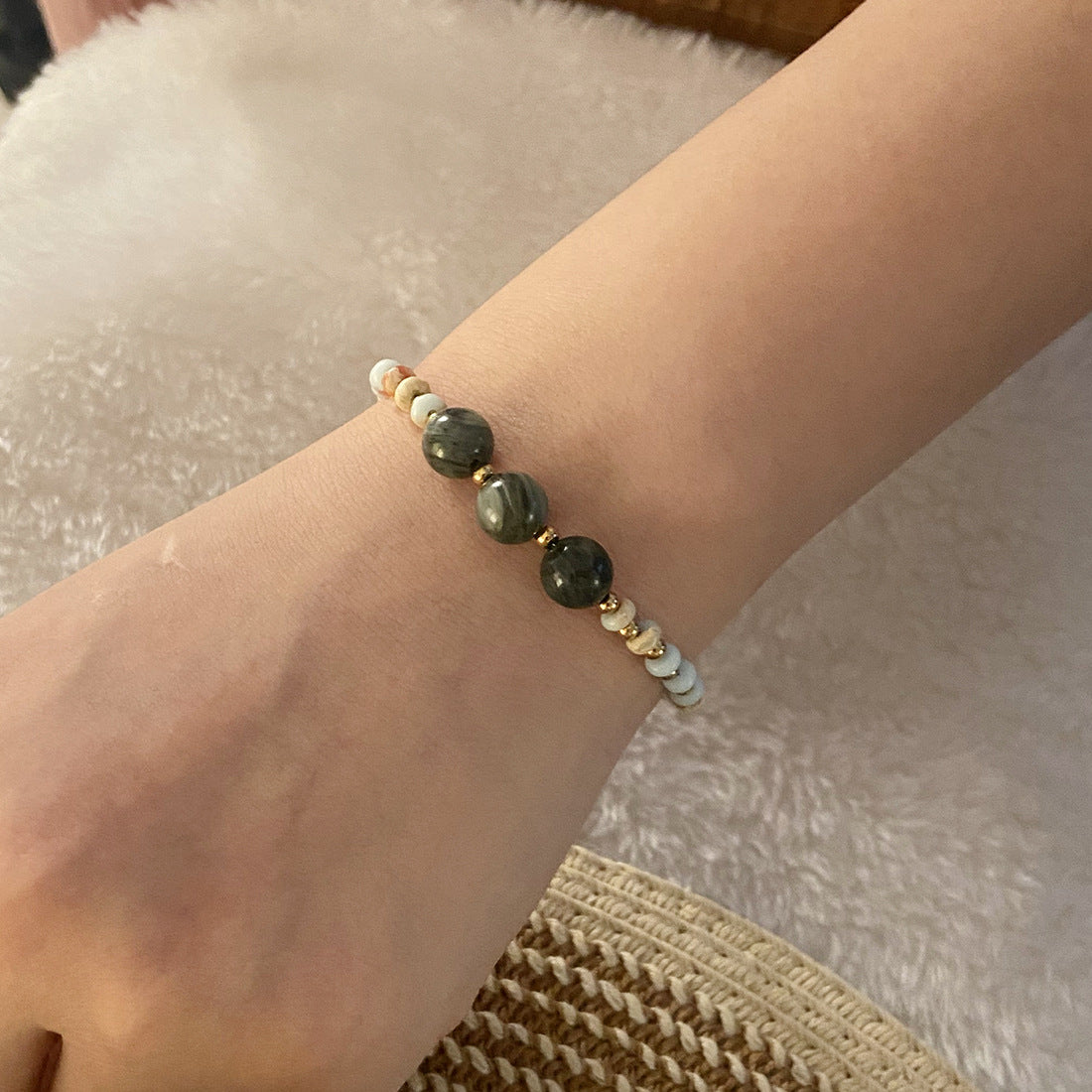 Pulsera vintage de cobre en forma de corazón con cuentas para mujer, con artesanía hecha a mano y detalles de piedras naturales