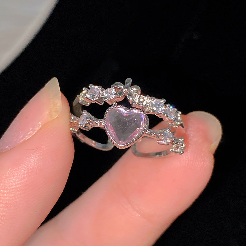Sweet Cubic Zirconia Inlay Brass Bow Ring for Women
