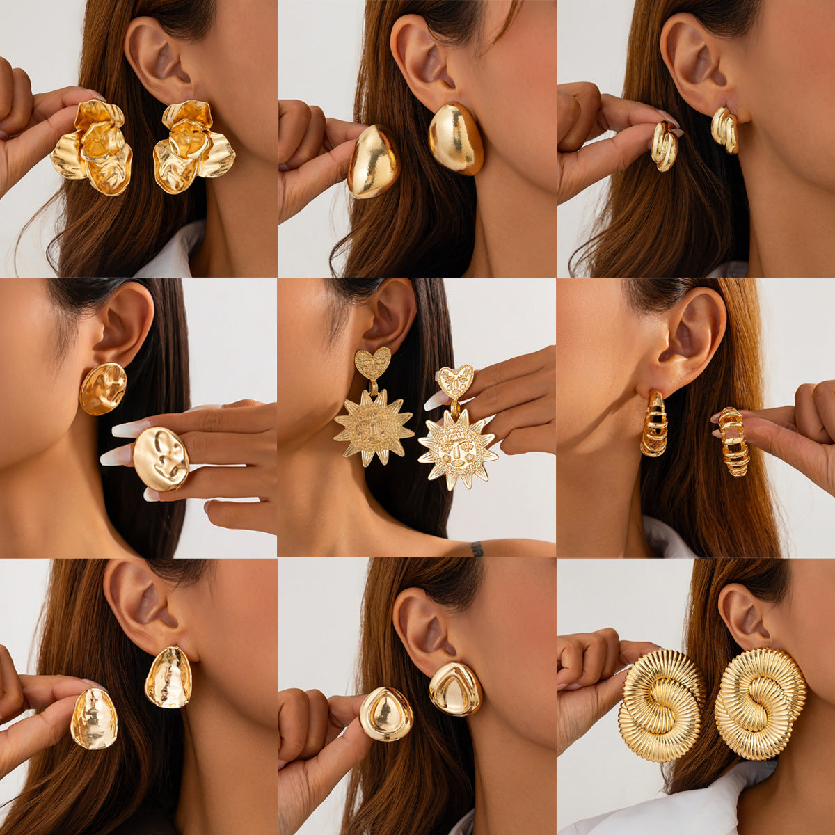 Exaggerated Geometric Round Zinc Alloy Plated Earrings Set for Women