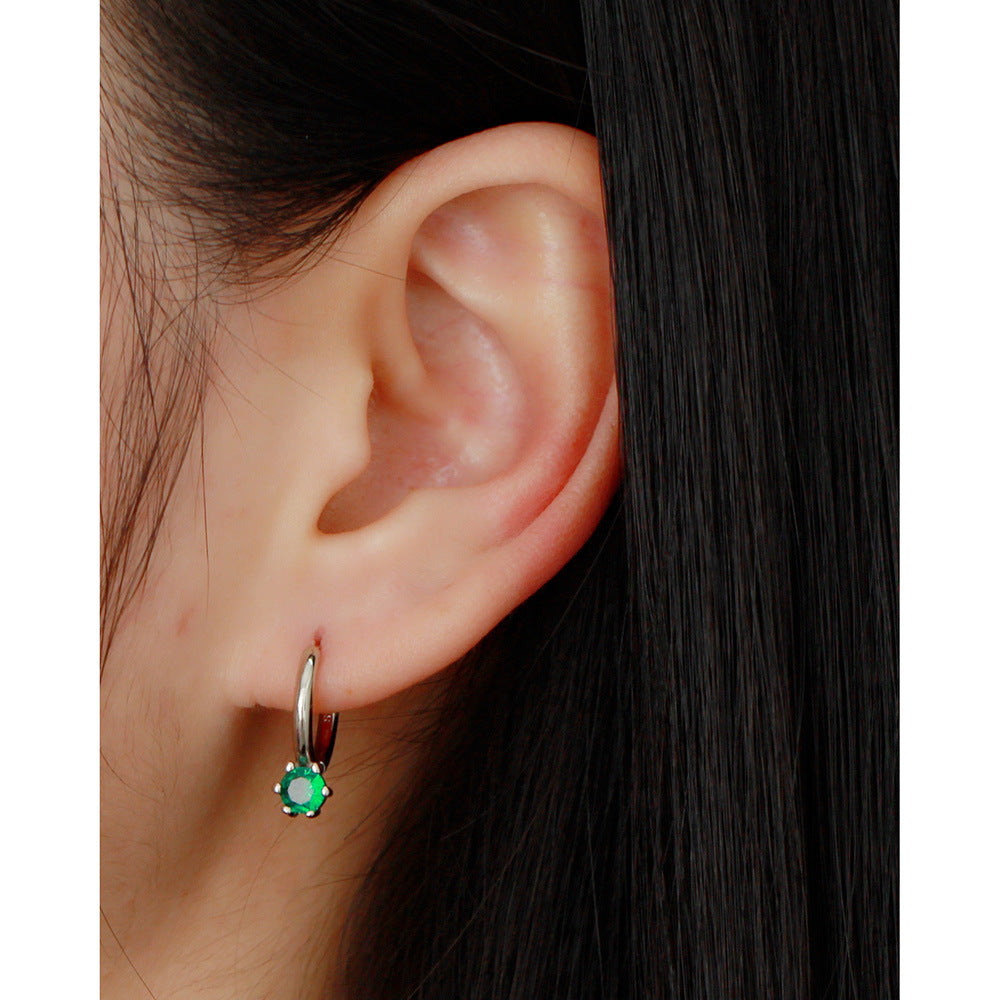 Minimalist Elegant 925 Sterling Silver Round Geometric Cubic Zirconia Hoop Earrings