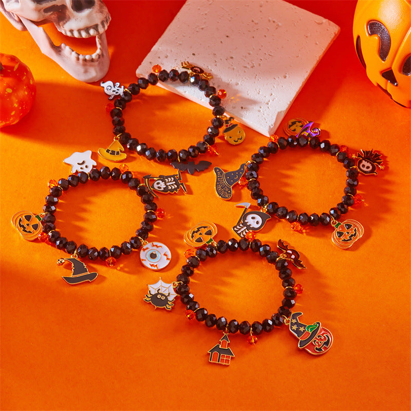 Braccialetto di perline a tema Halloween con ciondoli a forma di zucca e fantasma, in lega, design geometrico, accessorio moda casual per uomo e donna