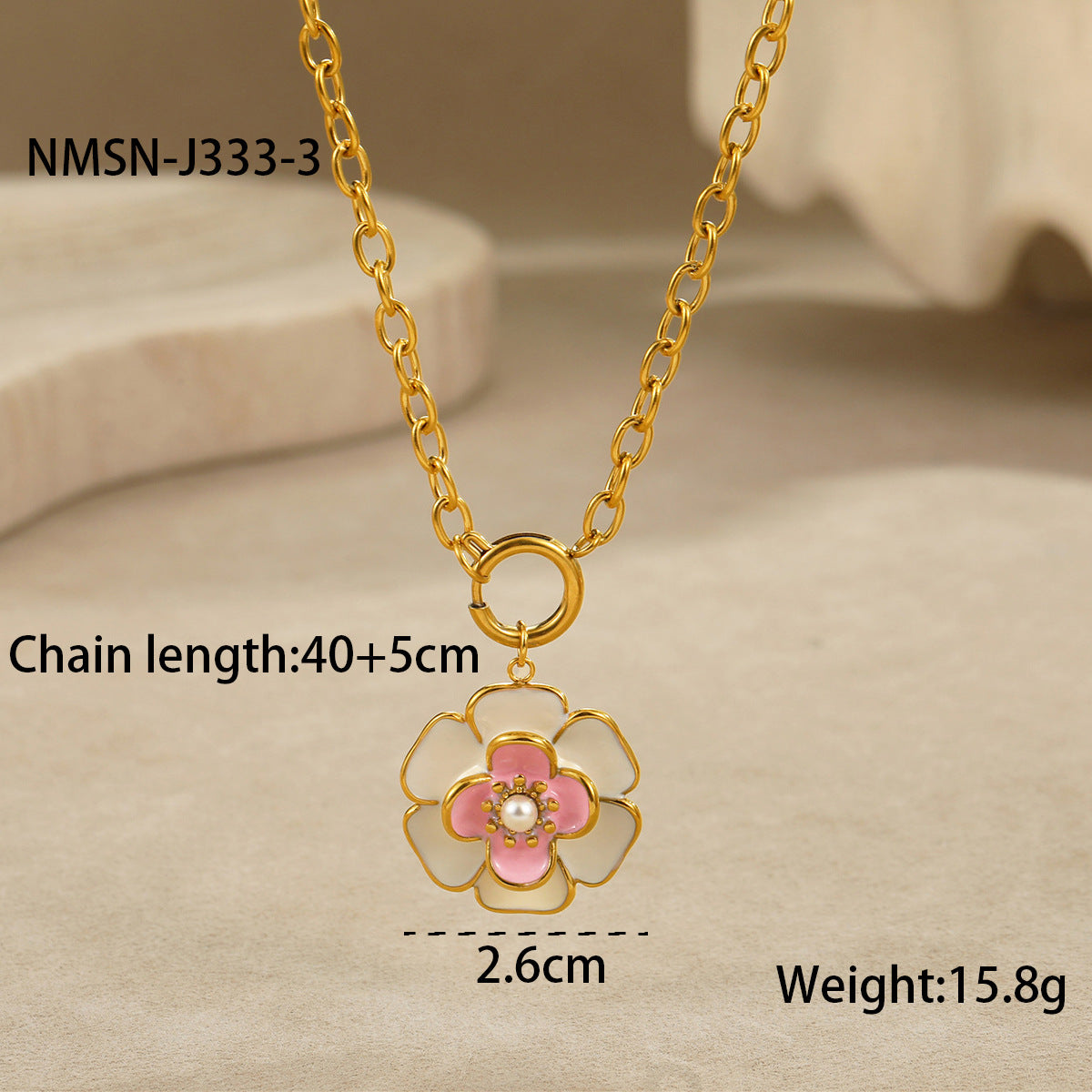 Collar de Acero Inoxidable con Baño de Oro de 18K con Flor de Esmalte en Forma de Camelia Estilo OL de Moda para Mujer