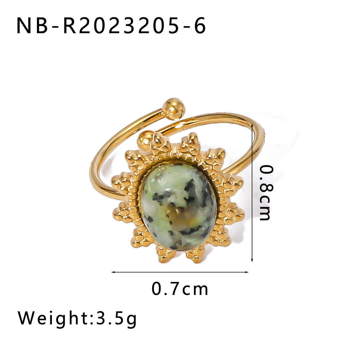 Anello geometrico in acciaio inossidabile stile vintage con placcatura in oro 18 carati e intarsio in pietra naturale da donna