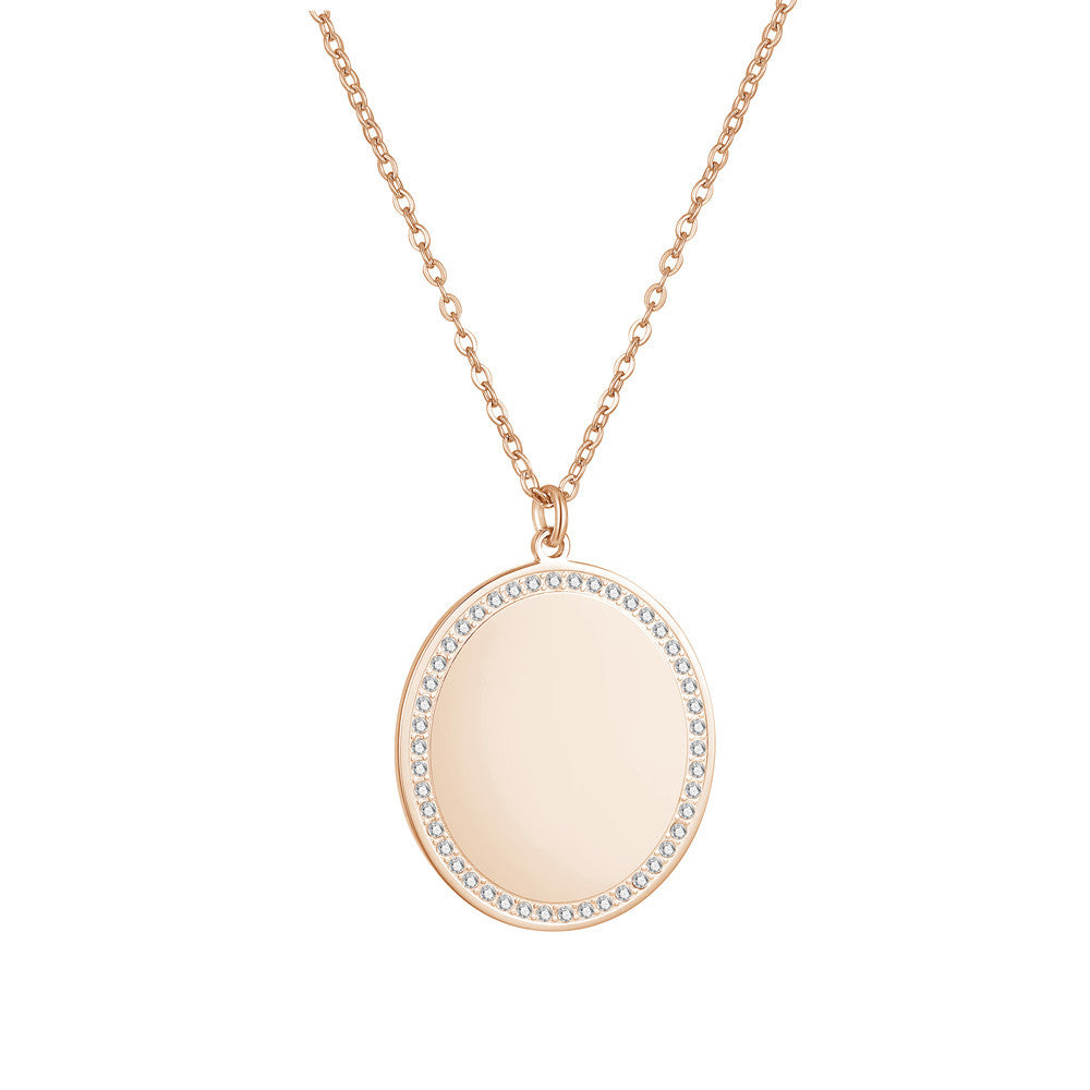 Collana da donna minimalista ovale in acciaio inossidabile con intarsio di zirconi e placcatura in oro, lunghezza regolabile, gioielli con pendente geometrico