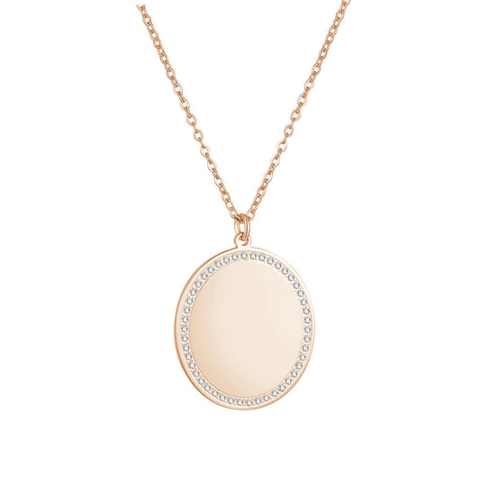 Collana da donna minimalista ovale in acciaio inossidabile con intarsio di zirconi e placcatura in oro, lunghezza regolabile, gioielli con pendente geometrico