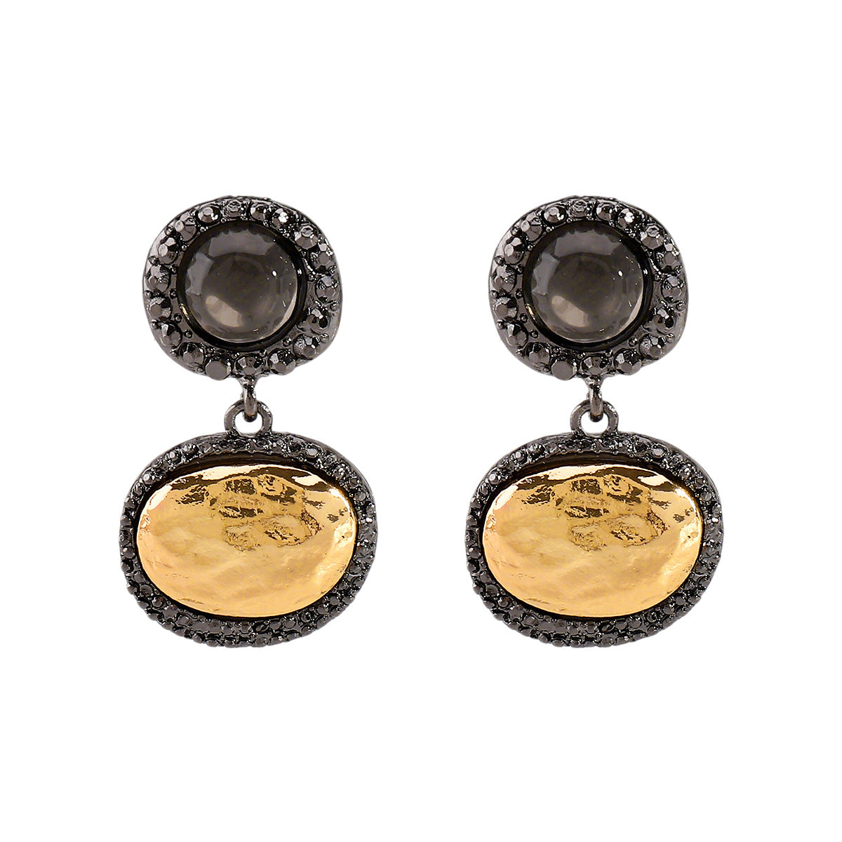 Pendientes geométricos de estilo palaciego vintage con superficie texturizada y detalles completos de diamantes de imitación en aleación de zinc con postes de acero inoxidable para mujer