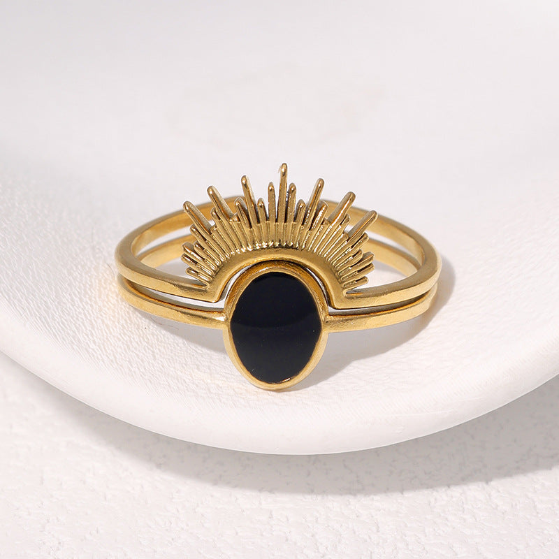 Minimalist Crown-Shaped Stainless Steel Ring with 18K Gold Plating for Women