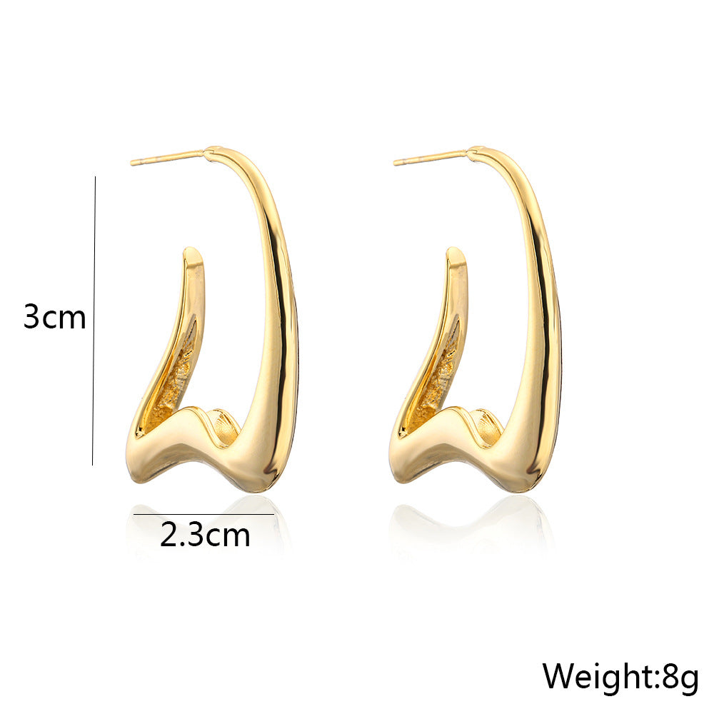 Minimalist Irregular Geometric Earrings for Women in Copper with 18K Gold Plating
