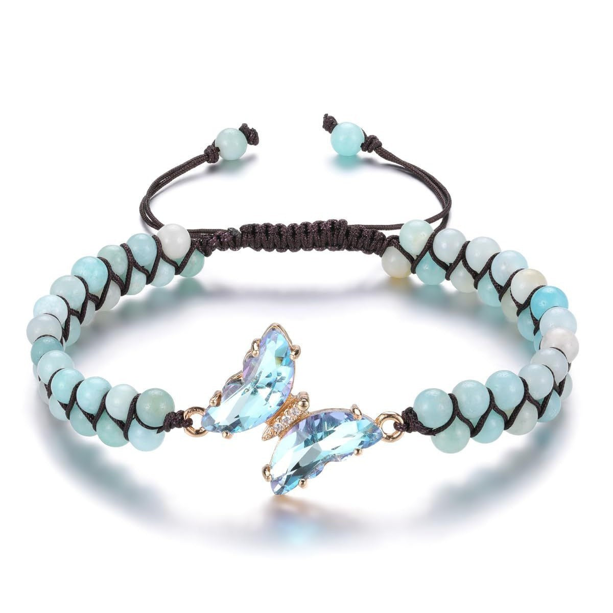 Casual Butterfly Crystal Amethyst Tiger Eye Agate Handmade Woven Bracelet Unisex Adjustable