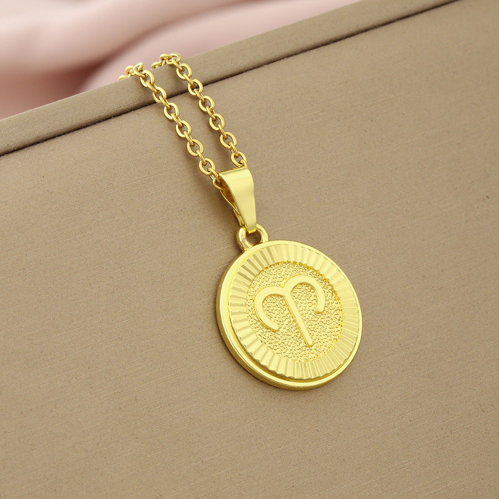Collana Minimalista con Ciondolo Zodiacale in Acciaio Inox e Charm in Rame Placcato su Catena a O per Donna e Uomo