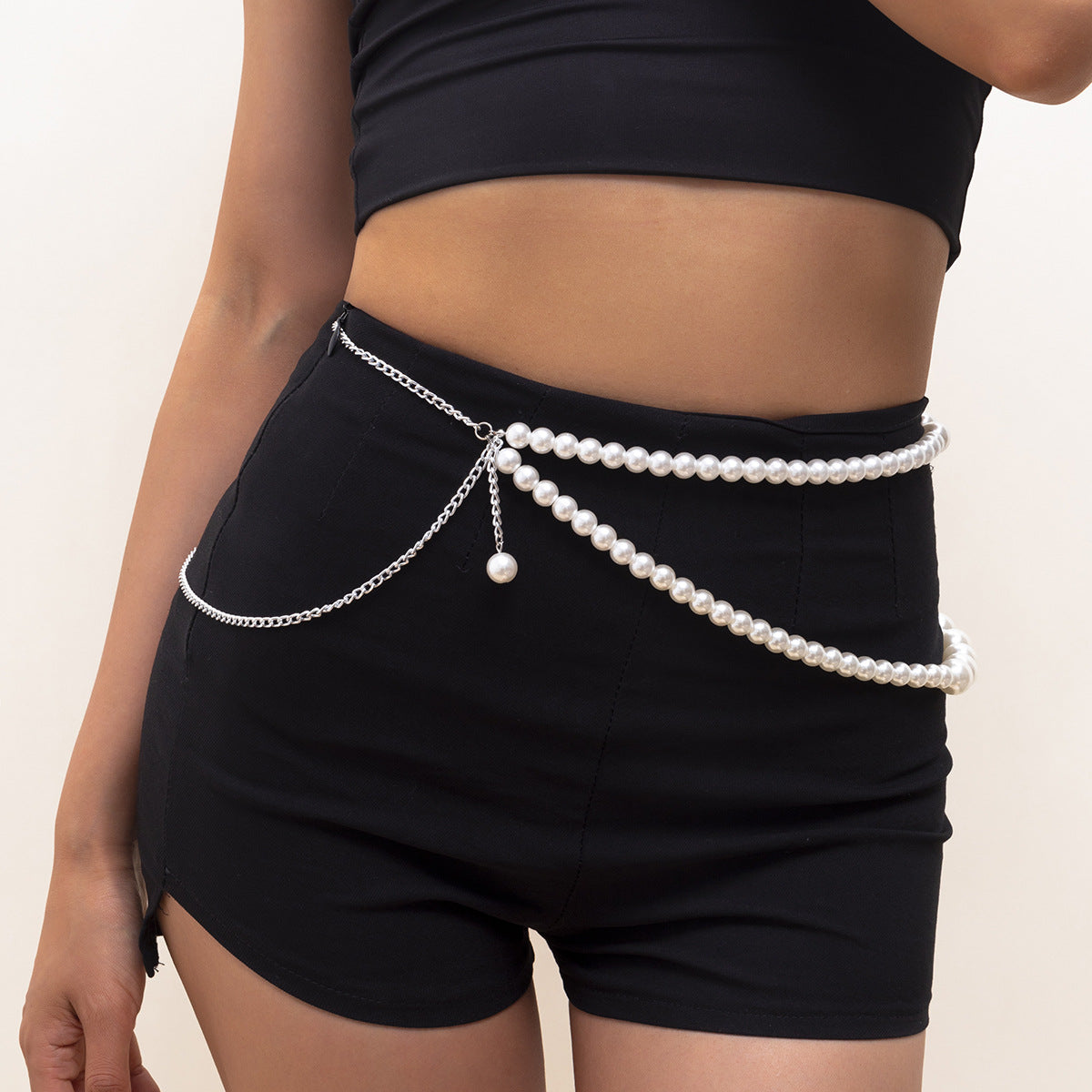 Minimalist Geometric Faux Pearl Alloy Body Chain for Women