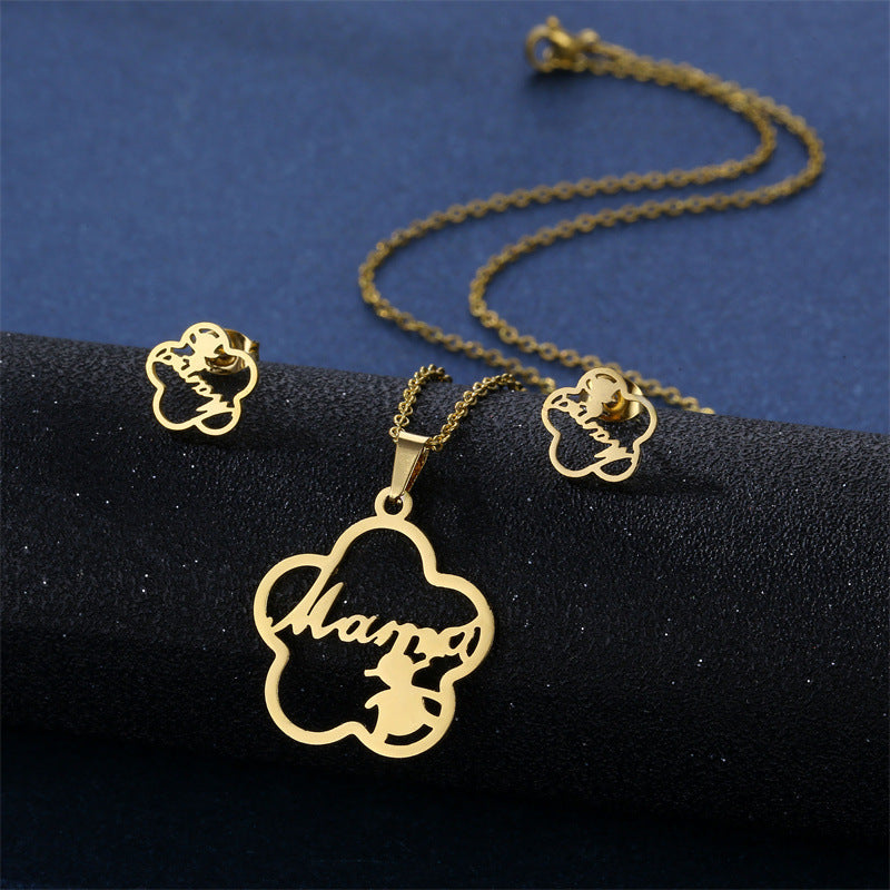 Minimalist Heart-Shaped Titanium Steel Pendant Necklace and Earrings Set with Plated Finish for Women