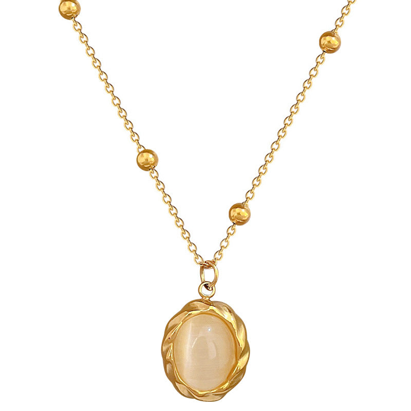 Collana girocollo da donna con ciondolo in pietra occhio di gatto girevole in acciaio inossidabile placcato oro dal design geometrico minimalista