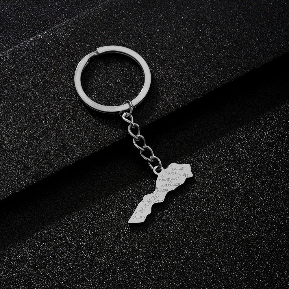 Llavero colgante marroquí de estilo étnico en acero inoxidable pulido para hombres y mujeres